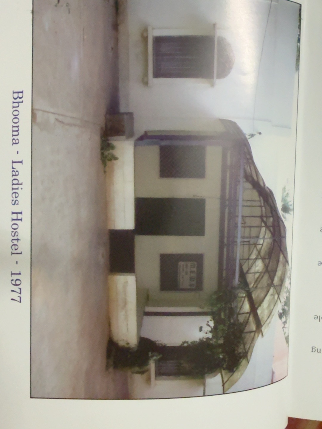 Archival photograph captioned Bhooma — Ladies Hostel — 1977