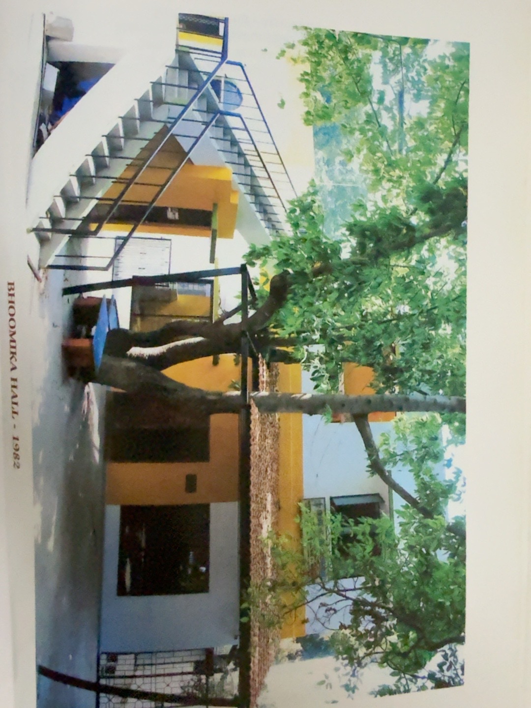 Archival photograph of Bhoomika Hall, captioned 1982